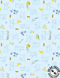 Wilmington Prints Bees and Blooms Words All Over Blue