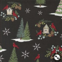 Moda Winter Friends Snowman and Cardinal Allover Charcoal Black