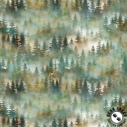 Hoffman Fabrics Woodsy and Whimsy Trees Mist