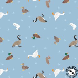 Lewis and Irene Fabrics Small Things Rivers and Creeks Ducks and Geese Sunny Blue