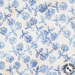 Anthology Fabrics Dutchy Blues Batik Rosebuds White