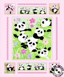 Susybee Panda Party Panel  Pink