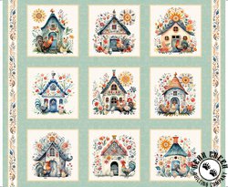 QT Fabrics Poultry in Motion Chicken Coop Block Panel Sage QT Fabrics Poultry in Motion Chicken Coop Block Panel Sage