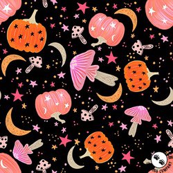 Blank Quilting Ghostly Greetings Pumpkins & Mushrooms Black Blank Quilting Ghostly Greetings Pumpkins & Mushrooms Black