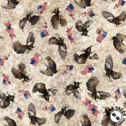 QT Fabrics American Spirit Eagle and Flag Toss Cream