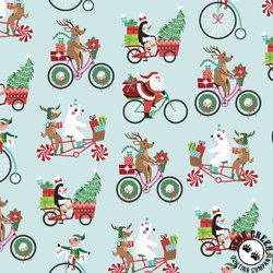 P&B Textiles Christmas Miniatures III Christmas Bikes Light Teal