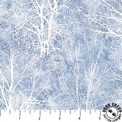 Northcott Winter Jays Flannel White Trees Mid Blue