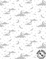 Wilmington Prints Essentials Spooky Spectacle Moon and Stars All Over White on White