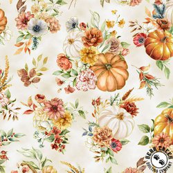 Hoffman Fabrics Harvest Bouquet Pumpkins and Flowers Natural Hoffman Fabrics Harvest Bouquet Pumpkins and Flowers Natural