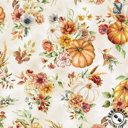 Hoffman Fabrics Harvest Bouquet Pumpkins and Flowers Natural