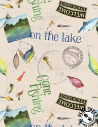 Wilmington Prints Gone Fishing Large Toss Cream Wilmington Prints Gone Fishing Large Toss Cream